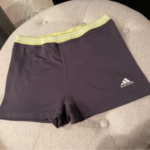 Adidas spandex shorts dark grey / lime green waist band